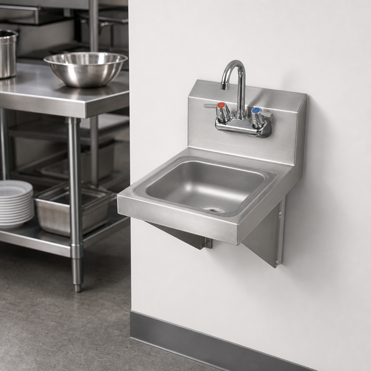 Product image #3 for John Boos Pro-Bowl Wall-Mount Stainless Steel Hand Sink with Splash Mount Faucet, 9 x 9 x 5 Inch Bowl