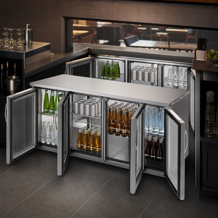 Product image #3 for 72-Inch Three-Section Pass-Thru Back Bar Refrigerator with 6 Glass Doors