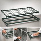 Thumbnail image #3 for Metro Super Erecta 2148DRK3 48"W x 21"D Wire Deck Dunnage Shelf with Lift-Off Mat, Green Epoxy Finish