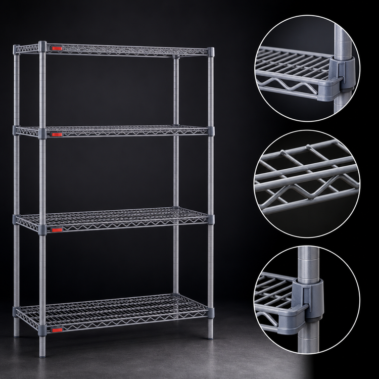 Product image #3 for Eagle Valu-Master 4-Tier Starter Wire Shelving Unit, 48"W x 24"D x 63"H, Pewter Gray Epoxy Finish