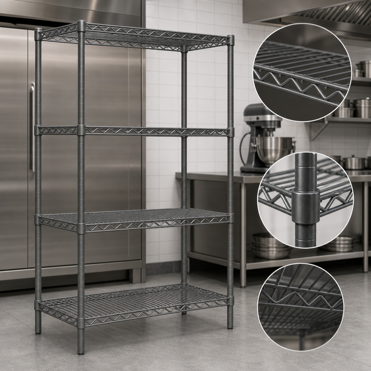Product image #3 for Redipak 4-Tier Wire Shelving Unit with QuadTruss Shelves, 36W x 18D x 63H, Stationary, Pewter Gray Epoxy