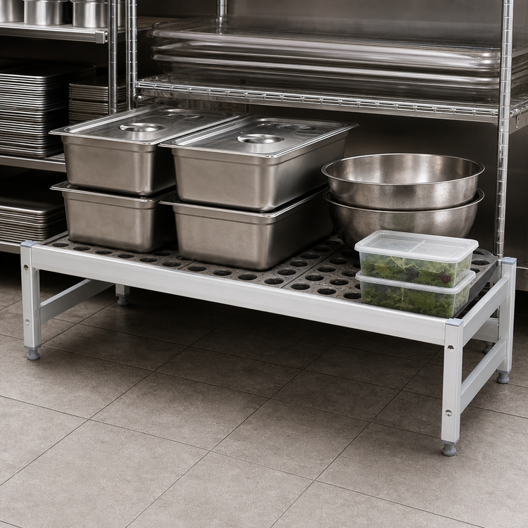 Product image #3 for Fermostock 52 x 14 x 12 Inch Deep Anodized Aluminum Dunnage Rack with Adjustable Composite Feet