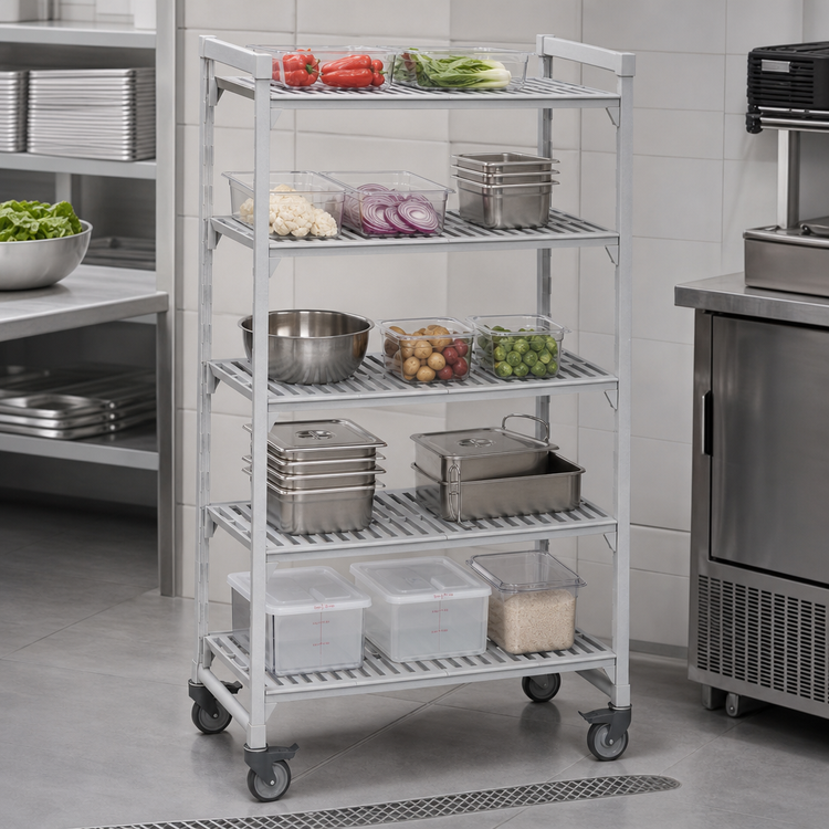 Product image #4 for Cambro Camshelving Premium 24" x 42" 5-Tier Vented Mobile Polymer Starter Shelving Unit, Speckled Gray