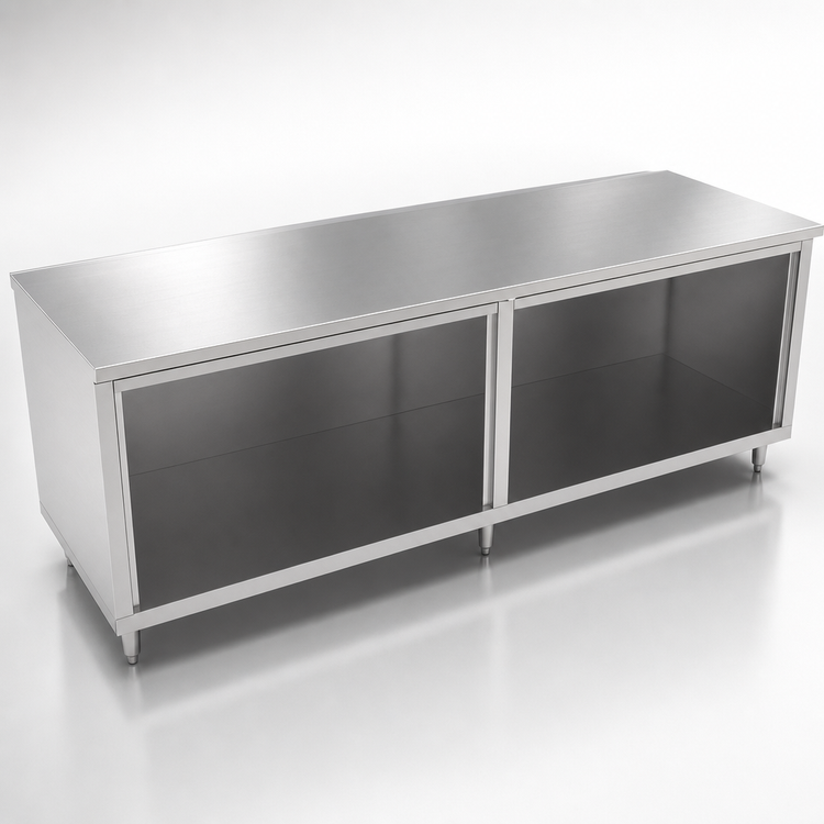 Product image #3 for John Boos Stainless Steel Work Table with Open Front Cabinet Base, 108 x 36 Inches, 14-Gauge Flat Top