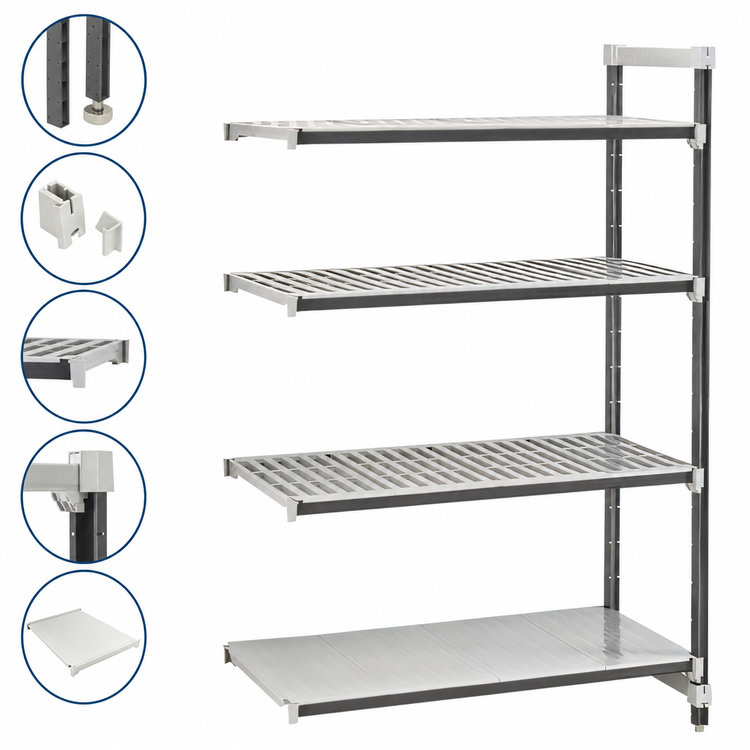 Product image #3 for Cambro Camshelving Elements XTRA 24-Inch Deep x 54-Inch Long x 64-Inch High 4-Tier Stationary Add-On Polymer Shelving Unit
