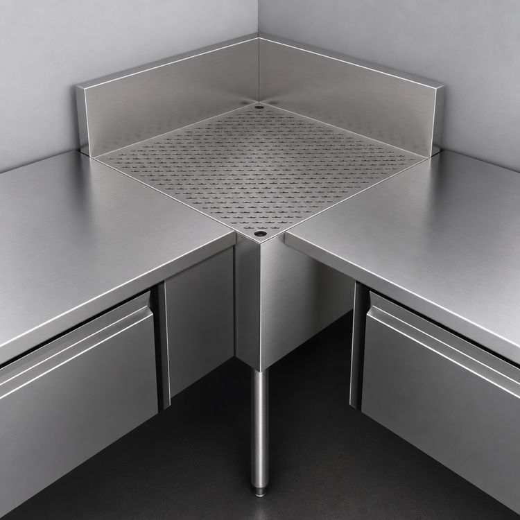 Product image #3 for Krowne Royal Series 24-Inch 90° Rear Corner Underbar Drainboard Filler with Single Leg