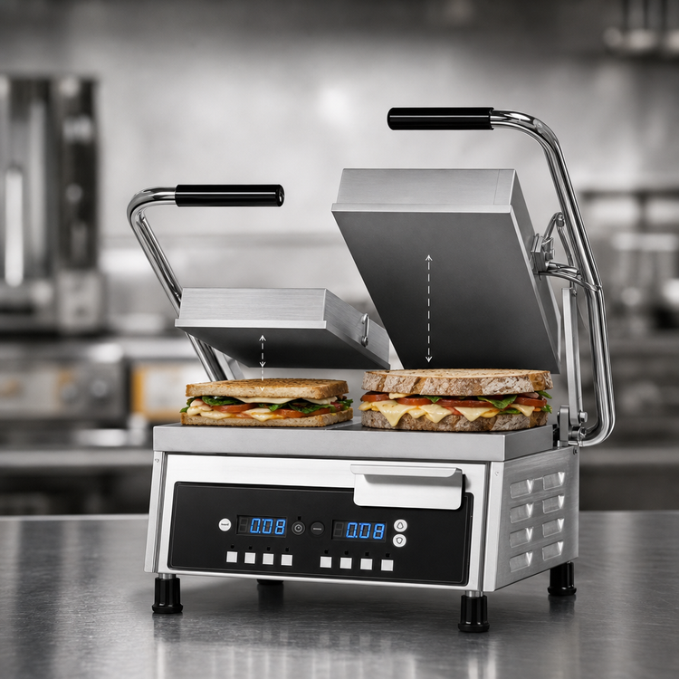Product image #3 for Proluxe Vantage Compact Split-Lid Commercial Panini Press with Dual 6-Inch Smooth Grill Surfaces