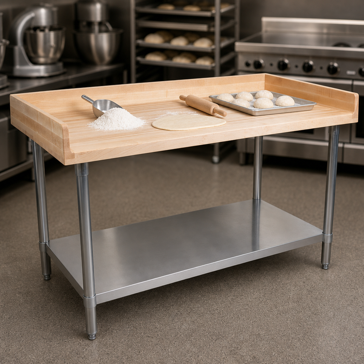 Product image #3 for John Boos 60" x 24" Baker's Top Wood Work Table with Adjustable Stainless Steel Undershelf