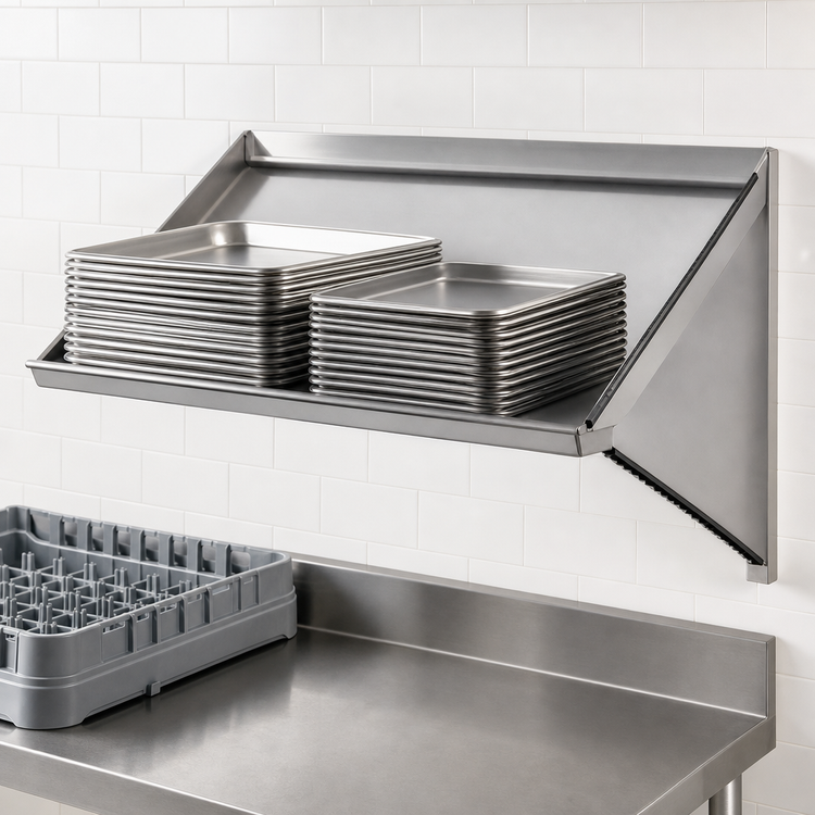Product image #3 for Wall-Mounted Slanted Solid Dishtable Rack Shelf, 21 x 21 Inches, Right-Side Drip Tube