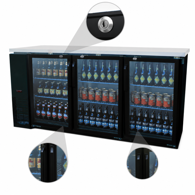 Product image #4 for Migali Competitor Series Three-Section Glass Door Refrigerated Back Bar Cooler, 72.8-Inch Wide, 19.6 Cu. Ft.