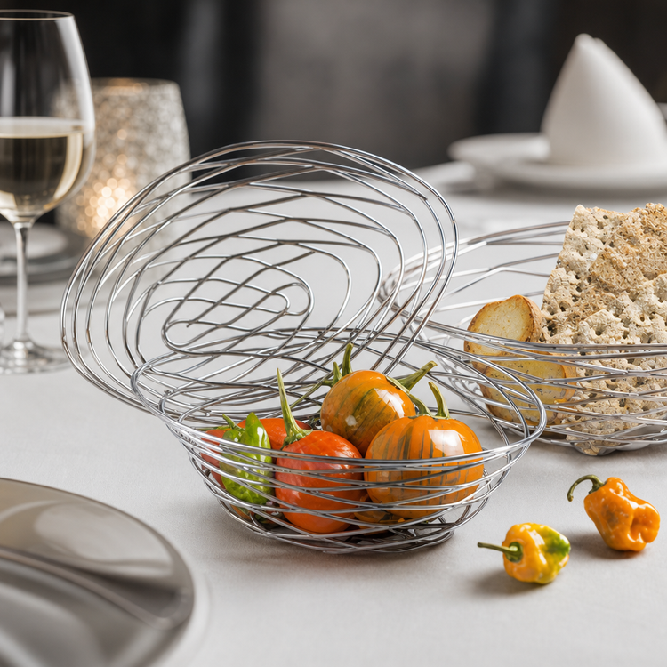Product image #3 for Birdnest Oval Chrome-Plated Wire Serving Basket, 9 x 6 x 3 Inches