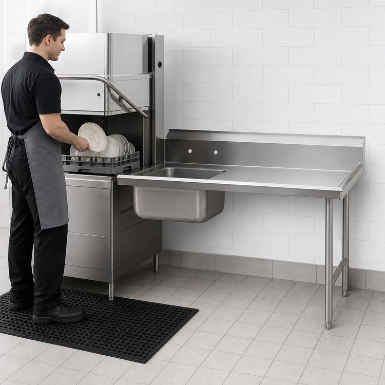 Product image #3 for Advance Tabco Special Value Series Straight Soil Dish Table with Right-Hand Attachment and Pre-Rinse Sink, 47 Inch, 304 Stainless Steel