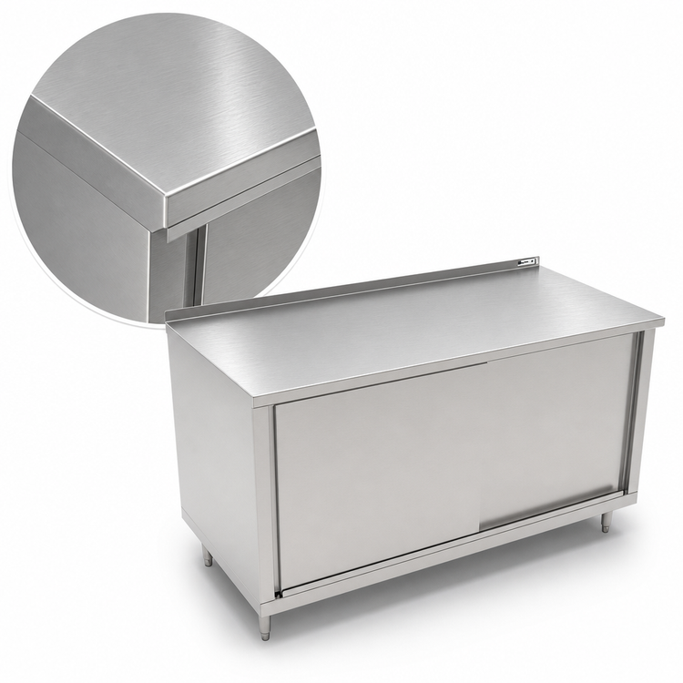 Product image #3 for John Boos Stainless Steel Enclosed Work Table with Sliding Doors, 60"W x 36"D, 1-1/2" Rear Riser