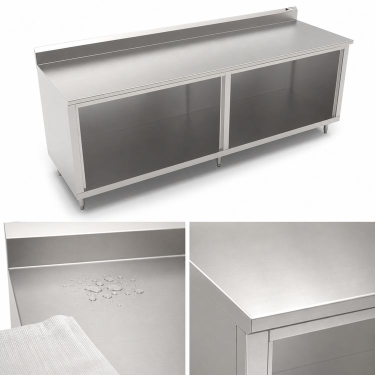 Product image #3 for John Boos 96-Inch x 24-Inch Stainless Steel Work Table with Open Front Cabinet Base and 5-Inch Backsplash