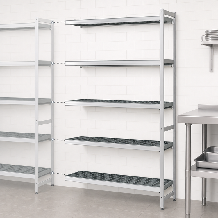 Product image #3 for Fermostock 5-Tier Perforated Modular Polymer Shelving Unit Expansion Kit, 68-Inch W x 18-Inch D x 83-Inch H
