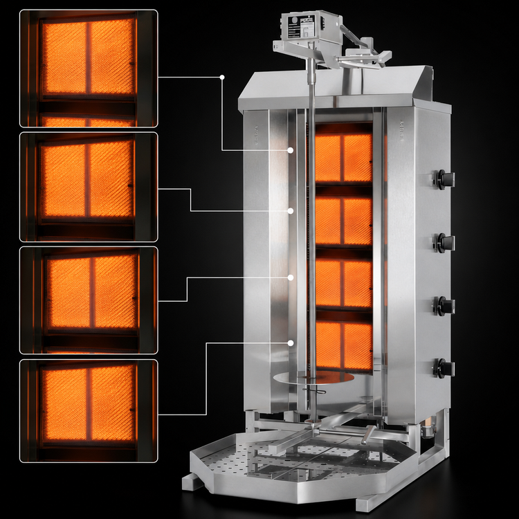 Product image #3 for Trento Potis Natural Gas Doner Kebab Vertical Broiler, 4 Burners, 154.3 lb Capacity