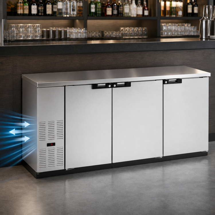 Product image #3 for Hoshizaki BB80-S Three-Section Stainless Steel Back Bar Refrigerator, 80 Inch, Self-Contained
