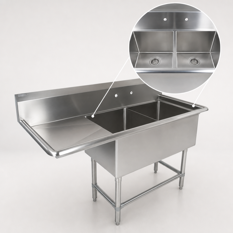 Product image #3 for John Boos Pro-Bowl 2-Compartment Commercial Stainless Steel Sink with Left Drainboard