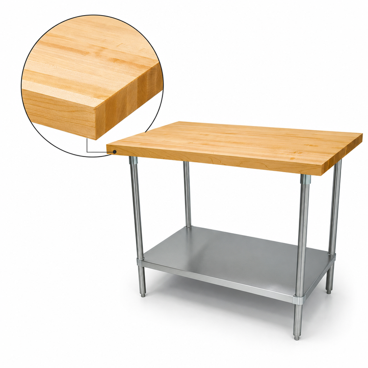 Product image #3 for Advance Tabco 72" x 30" Maple Top Work Table with Stainless Steel Base and Adjustable Undershelf