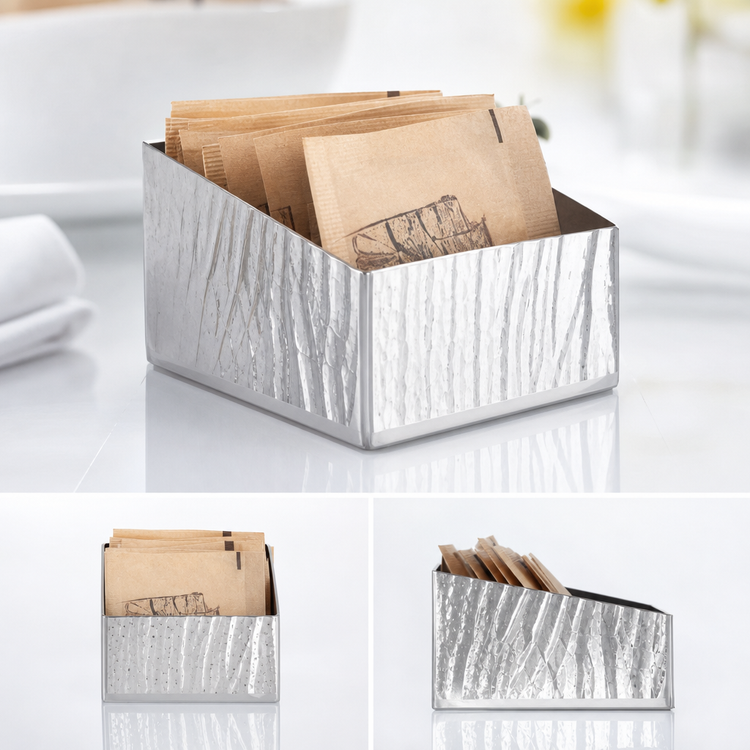 Product image #3 for American Metalcraft Angled Rectangular Hammered Stainless Steel Sugar Packet/Cube Holder