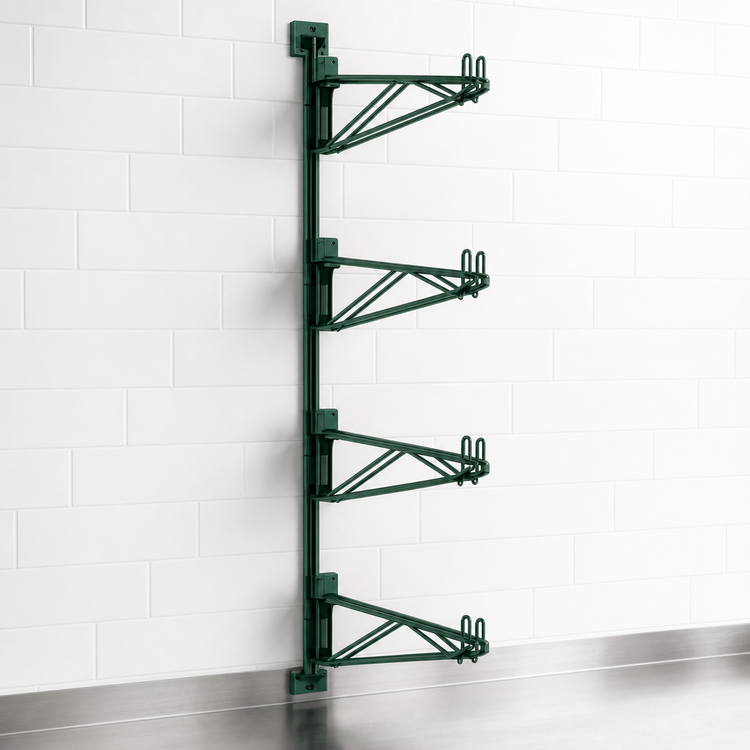 Product image #3 for Eagle Group Valu-Gard Adjustable Post Wire Wall Mount Prepackaged Mid Unit for 21-Inch Deep Shelves, 63-Inch Post, Green Epoxy Finish