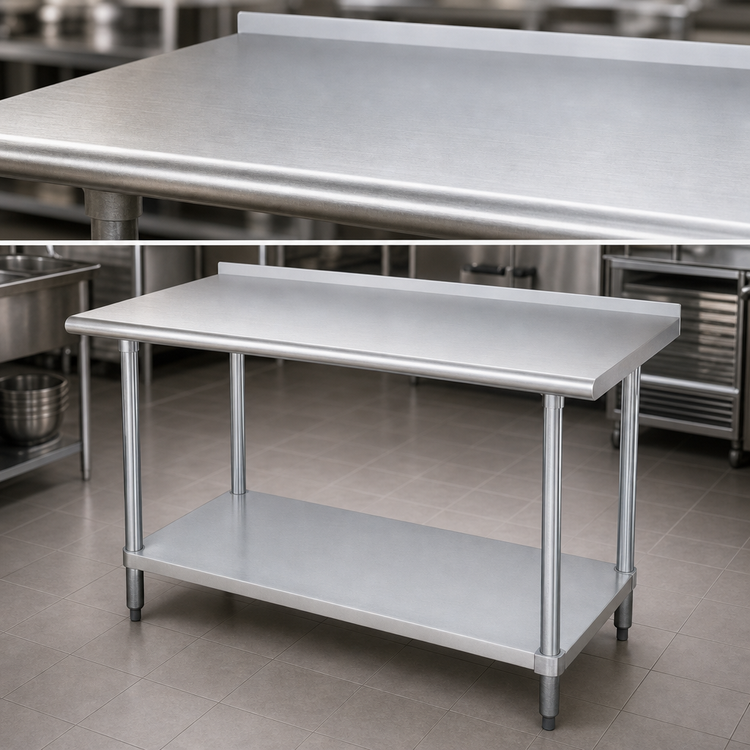 Product image #3 for Advance Tabco 108" x 30" 16 Gauge 304 Stainless Steel Work Table with Adjustable Undershelf and 1-1/2" Rear Backsplash