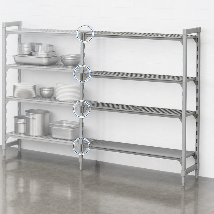 Product image #4 for Cambro Camshelving Premium 42-Inch Wide x 18-Inch Deep x 64-Inch High Stationary Add-On Shelving Unit, 4-Tier, 3 Vented + 1 Solid Shelves