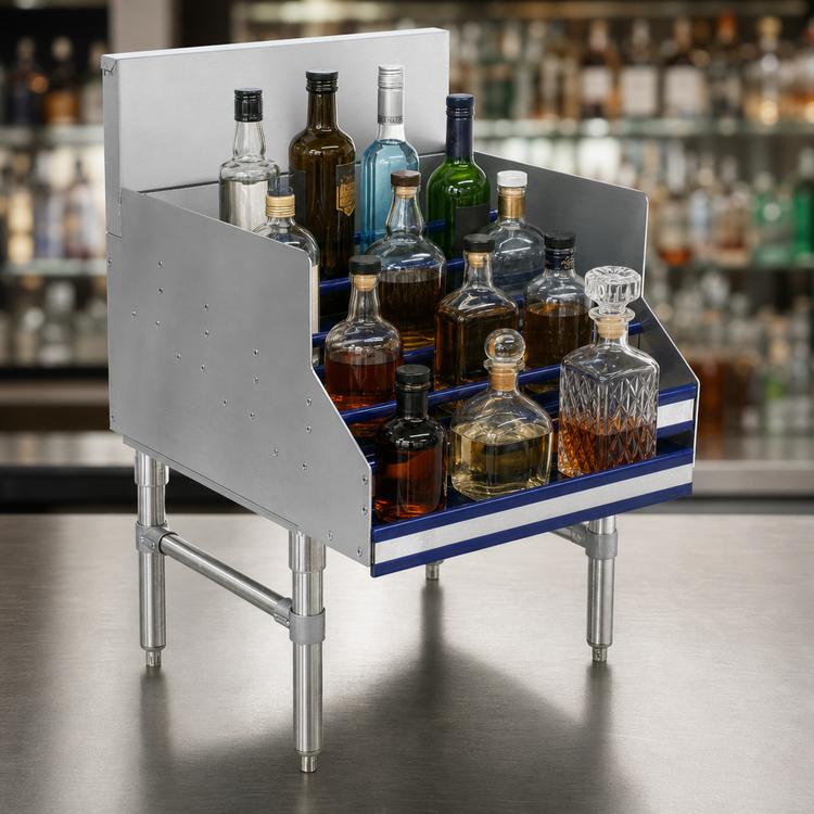 Product image #3 for Advance Tabco Prestige Supreme 5-Step Freestanding Stainless Steel Liquor Bottle Display Unit