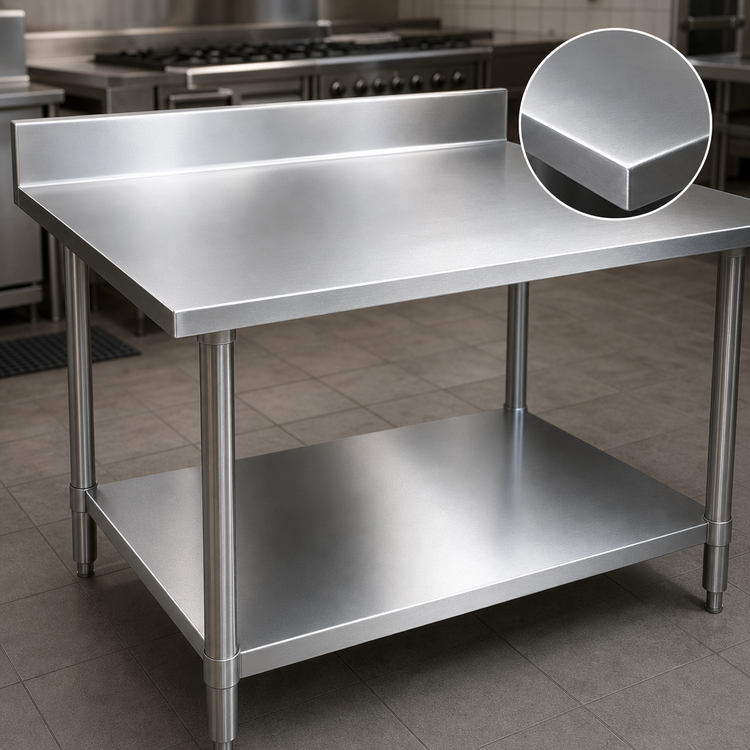 Product image #3 for John Boos Stallion 30 x 30 Stainless Steel Corner Work Table with 5-Inch Backsplash and Galvanized Undershelf