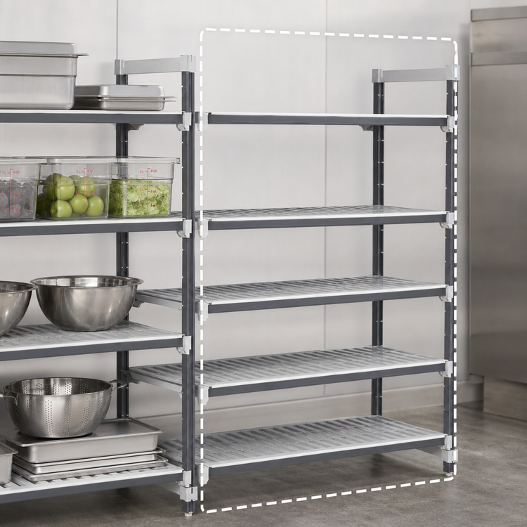 Product image #3 for Cambro Camshelving Elements XTRA Stationary Add-On Polymer Shelving Unit, 24-Inch Deep x 36-Inch Wide x 64-Inch High, 5-Tier Vented, Speckled Gray