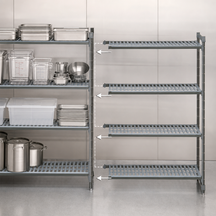 Product image #3 for Cambro Camshelving Basics Plus 4-Tier Vented Add-On Shelving Unit, 18" x 54" x 72", Brushed Graphite