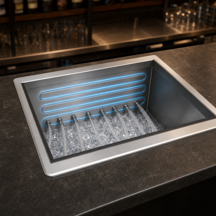 Product image #3 for Advance Tabco Special Value Series Drop-In Stainless Steel Ice Bin with 7-Circuit Cold Plate and Sliding Cover, 50 lb Capacity