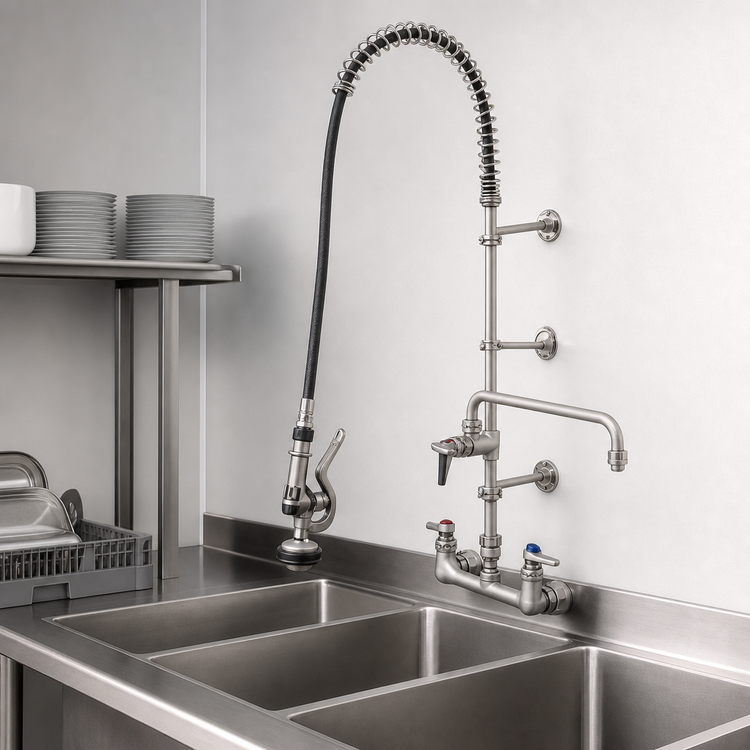Product image #3 for T&S Brass EasyInstall Wall-Mount Pre-Rinse Unit with Add-On Faucet, 8-Inch Adjustable Centers, 14-Inch Swing Nozzle