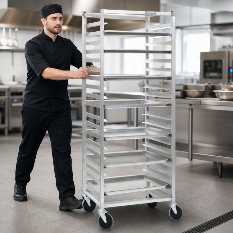 Product image #3 for Panco Mobile Full-Height Open-Side Utility Rack for 18 x 26 Inch Trays