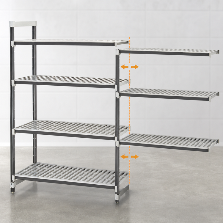 Product image #3 for Cambro Camshelving Elements XTRA 4-Shelf Vented Stationary Add-On Polymer Shelving Unit, 21 x 54 x 84 Inches, Speckled Gray