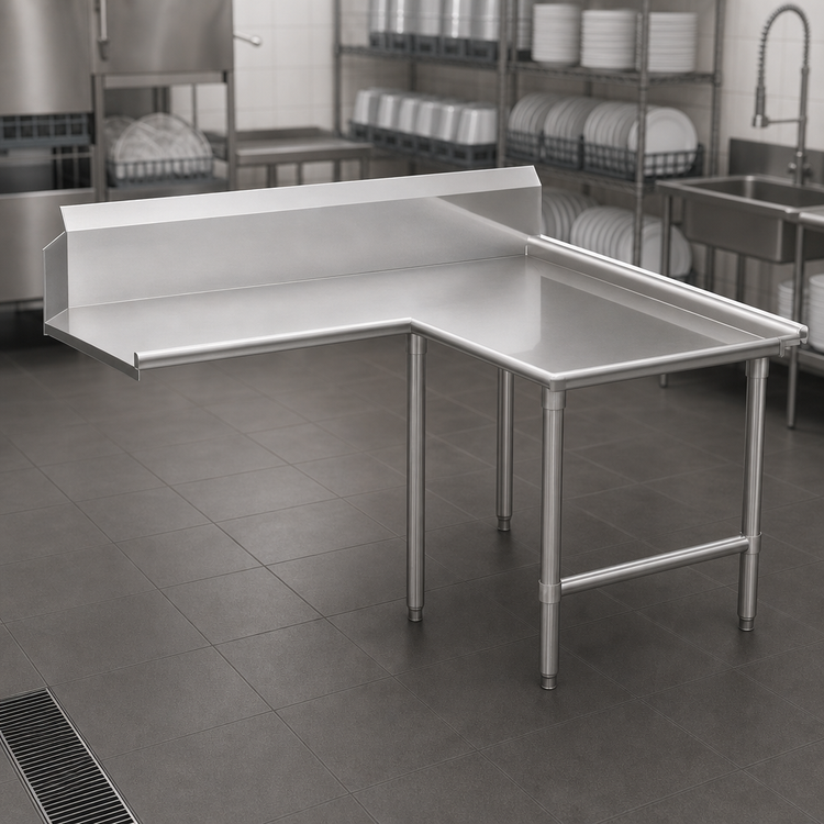 Product image #3 for John Boos Pro-Bowl Island L-Shaped Clean Dishtable, 60" Machine-to-Corner x 108" Corner-to-End, 44" High, Left-to-Right