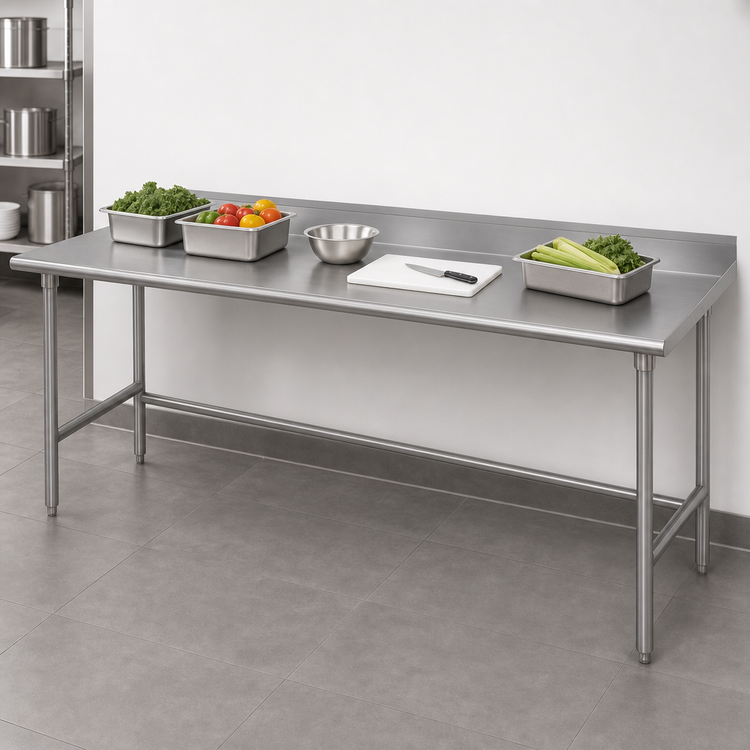 Product image #3 for Advance Tabco 108-Inch x 24-Inch Stainless Steel Work Table with 1-1/2-Inch Rear Up-Turn and Open Base
