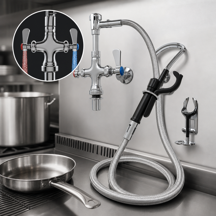 Product image #3 for OptiFlow Lead-Free Dual Valve Deck Mount Pot Filler with 72-Inch Stainless Steel Braided Hose