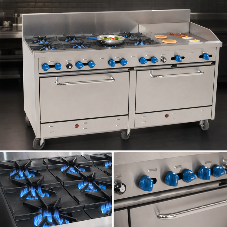 Product image #3 for Comstock-Castle 72-Inch Gas Range with 10 Star Burners, 12-Inch Griddle and Two 31-Inch Ovens
