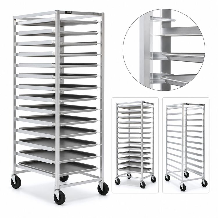 Product image #3 for Panco Mobile Full-Height Aluminum Utility Rack for 14 x 18, 18 x 26, or 12 x 20 Pans, 11-Pair Capacity