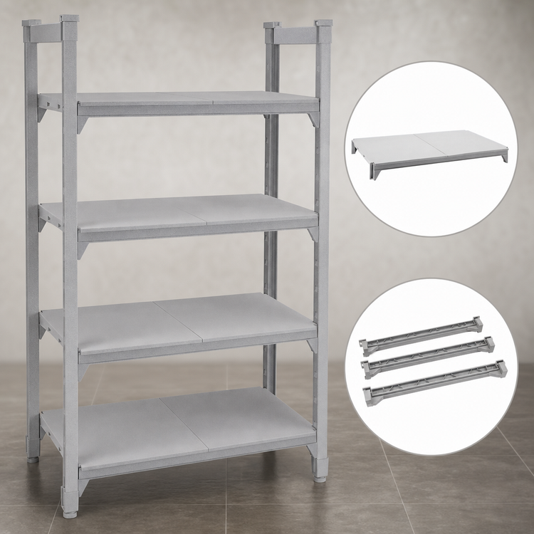 Product image #4 for Cambro Camshelving Premium 18" x 42" 4-Shelf Solid Shelf Kit, Speckled Gray