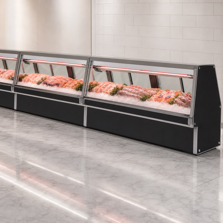 Product image #3 for Howard-McCray 34E Series Remote Refrigerated Fish/Poultry Service Case, 52-1/2 Inch Endless Design, LED, Black Exterior/White Interior