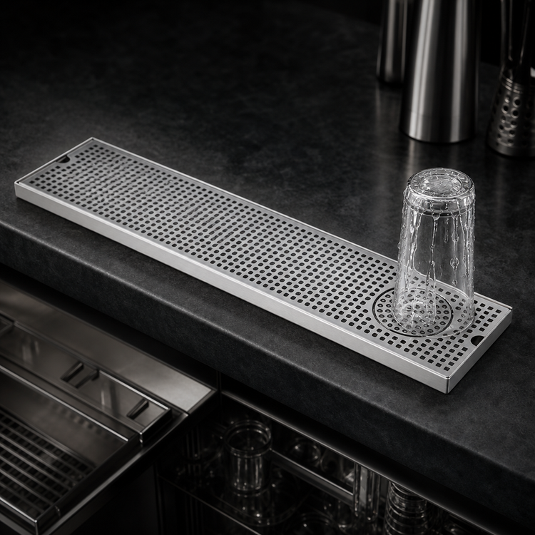 Product image #3 for 30 Inch Surface-Mount Stainless Steel Drip Tray Trough with Integral Glass Rinser