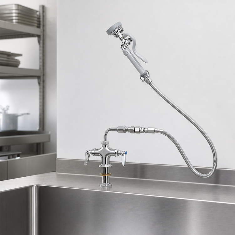 Product image #3 for T&S Brass Single-Hole Deck-Mount Pre-Rinse Mixing Faucet Kit with 60-Inch Hose and Vacuum Breaker