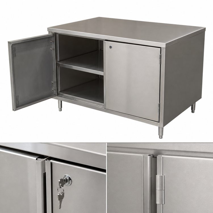 Product image #3 for BK Resources Stainless Steel Chef Table Cabinet Base with Hinged Doors and Lock, 48" x 36"