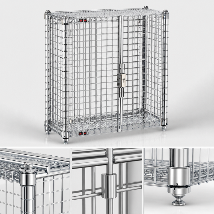 Product image #3 for QuadTruss Stationary Mini Security Unit with 2 Locking Doors, Chrome-Plated, 50 x 16 x 40 Inches