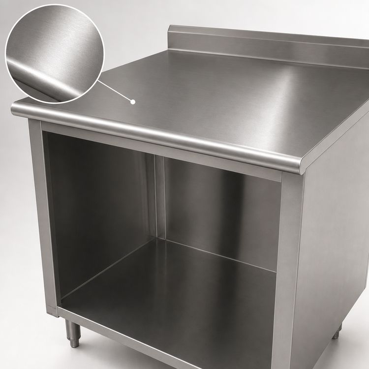Product image #3 for Advance Tabco Stainless Steel Work Table with Open Front Cabinet Base and 5-Inch Backsplash