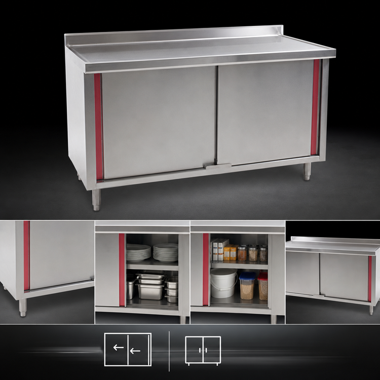 Product image #3 for Spec-Master Marine Series Stainless Steel Enclosed Work Table with Sliding Doors, 96 x 30 Inches