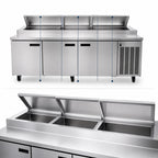 Thumbnail image #3 for Delfield 186114PTBMP 114-Inch Three-Section Refrigerated Pizza Prep Table, 14 Third-Size Pan Capacity, Stainless Steel Top