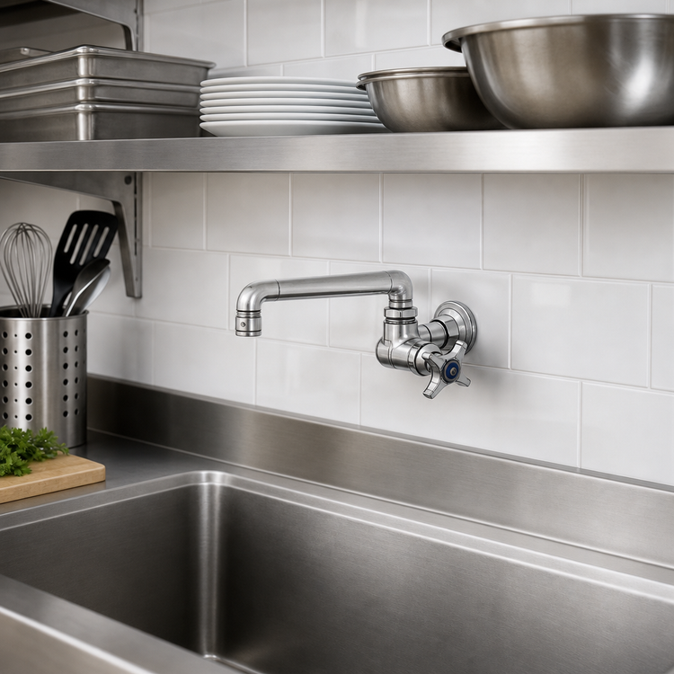 Product image #3 for T&S Brass B-0216 Wall-Mount Single-Temperature Pantry Faucet with 6-Inch Swivel Cast Spout